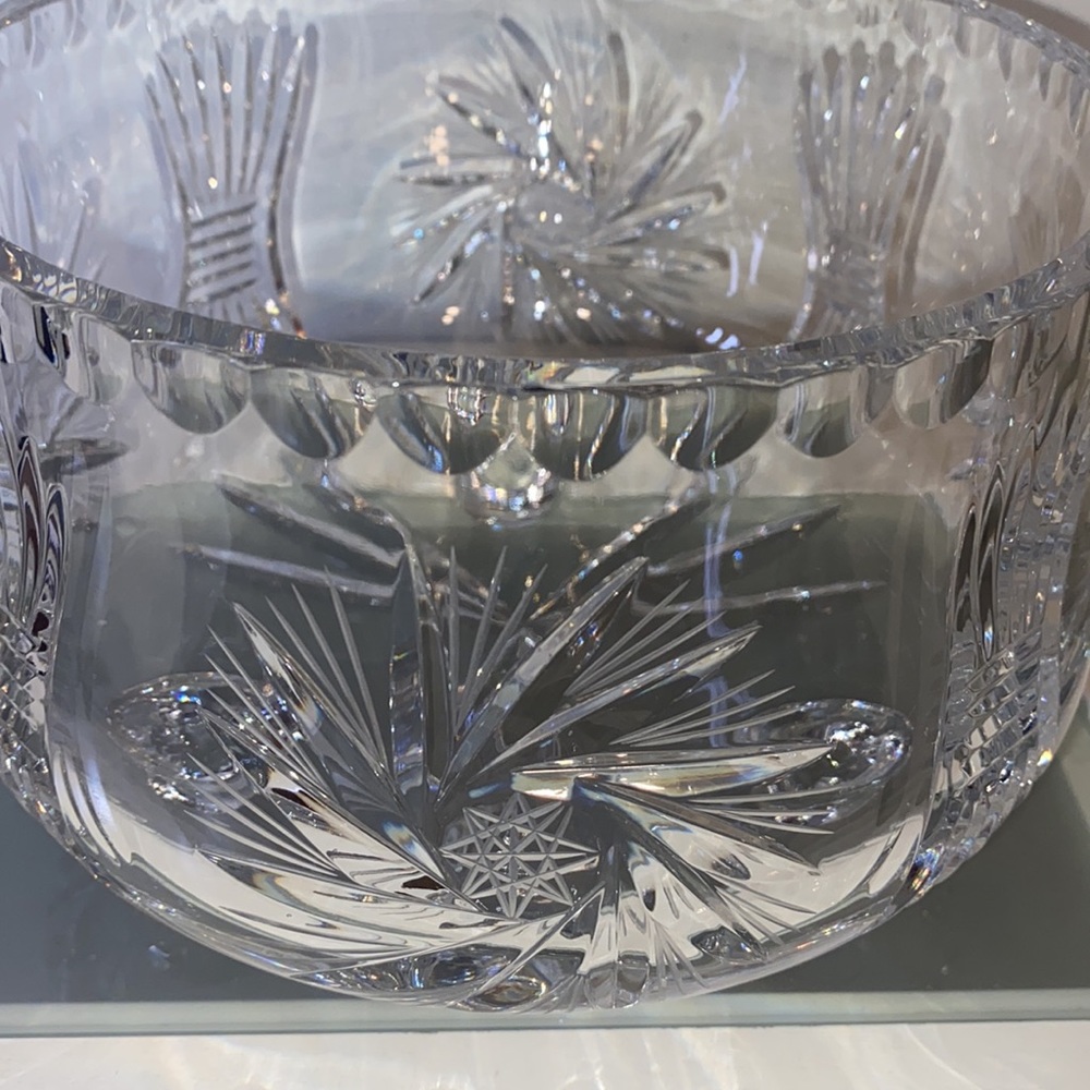 Vintage Bohemian Crystal Whirling Star Footed Candy Bowl Pinwheel Serving Dish - Picture 6 of 16